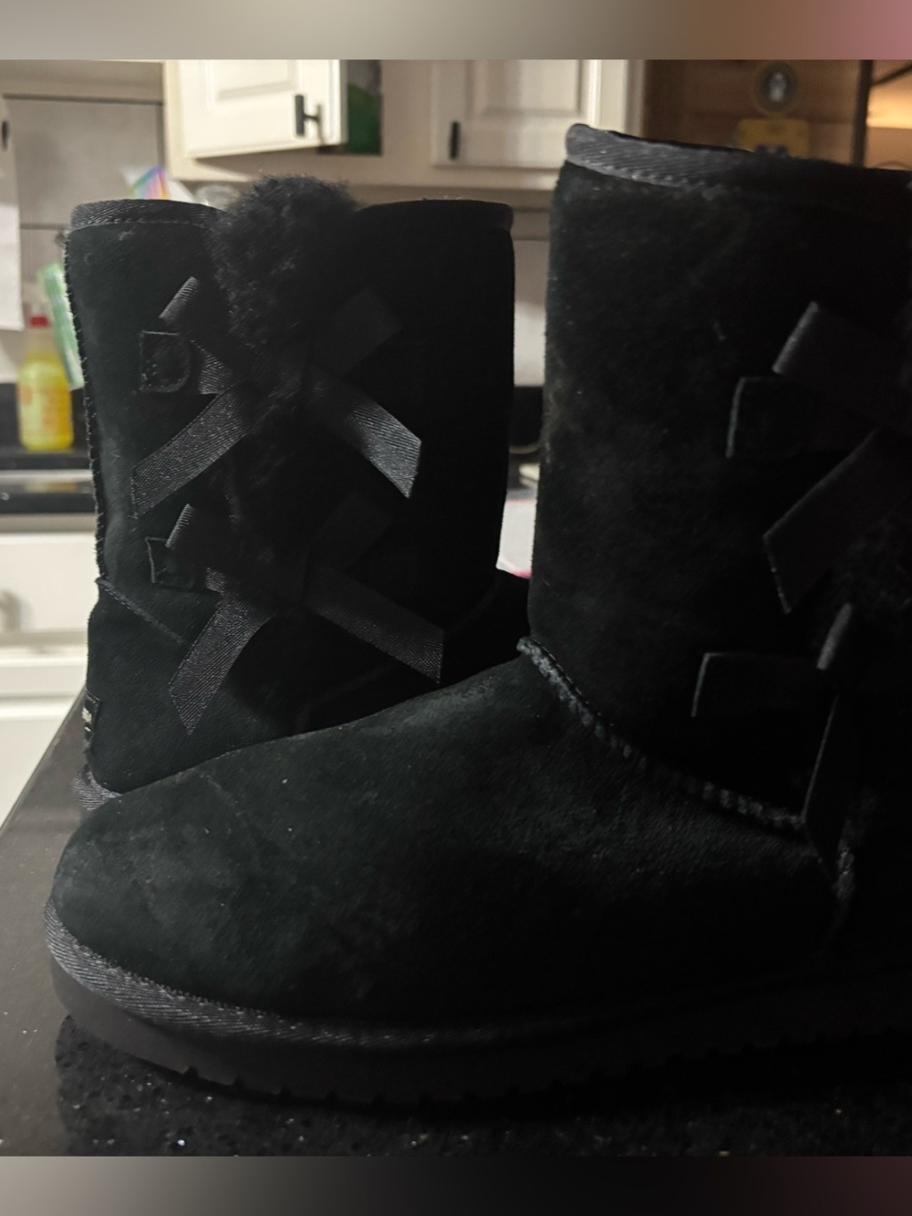 Koolaburra Black Suede Plush Bow-Accent Heeled Boots